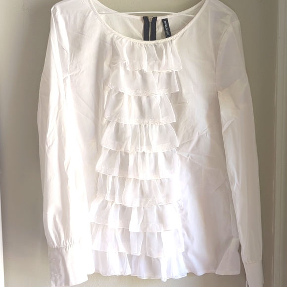 Mac & Jac Classic White Ruffle Front Blouse Medium Professional Chic - Picture 3 of 6